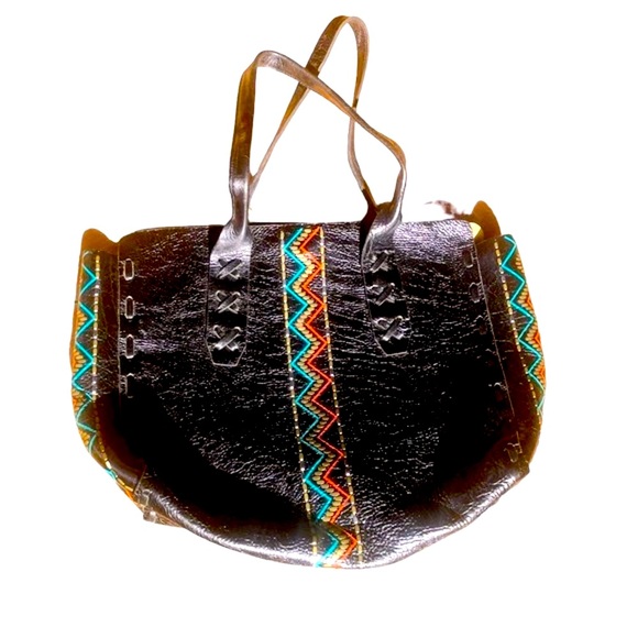 Calleen Cordero Colorful Leather Painted Tribal Tote Bag with studding - Picture 15 of 16
